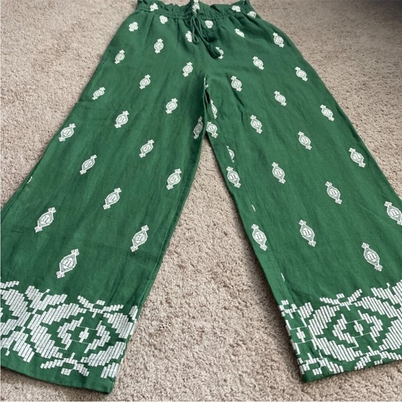 NWOT House of Harlow 1960 Boho Green Wide-Leg Elastic Waist Drawstring Pants M - Picture 4 of 12
